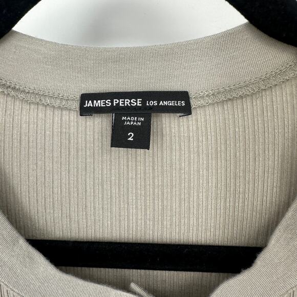 James Perse size 2 shirt Taupe half sleeve ribbed tencel cashmere henley minimal - Picture 7 of 10